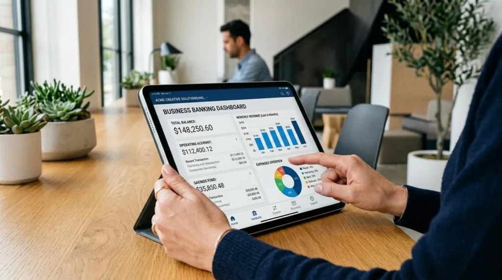Business banking app dashboard from one of the best banks for small business accounts