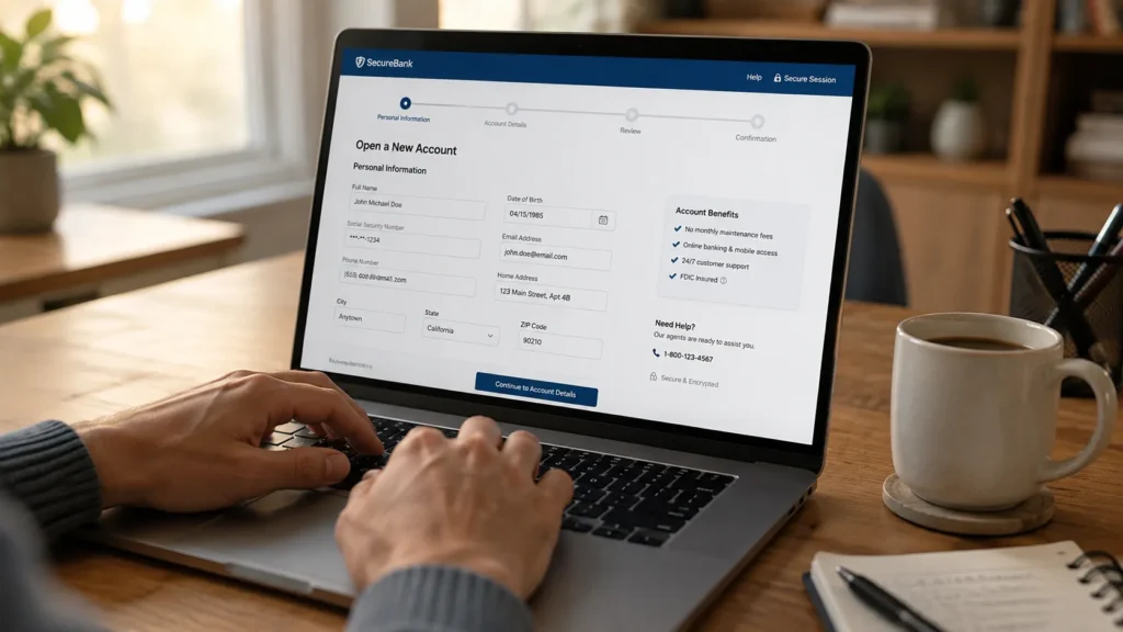 Person opening a high-yield savings account online after learning which savings account earns the least money