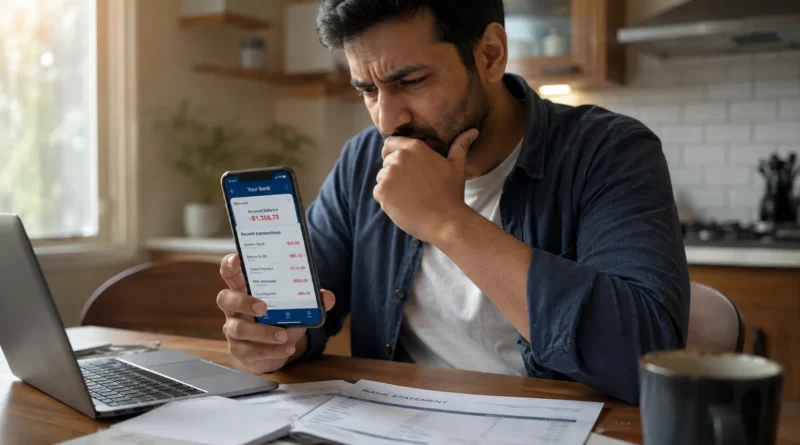 Woman reviewing a savings account statement that shows which savings account earns the least money