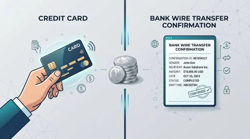Illustration comparing card and bank wire payment for an order discussed in SD Bullion reviews